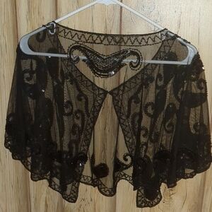 Black Sheer Embroidered Capelet